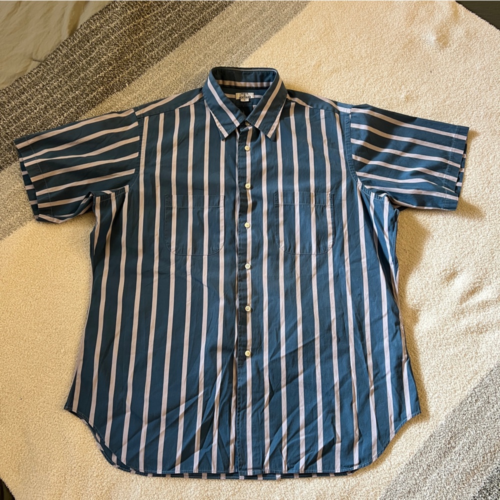Maus & Hoffman Egyptian Cotton Shirt Mens L Blue Stripe Made USA